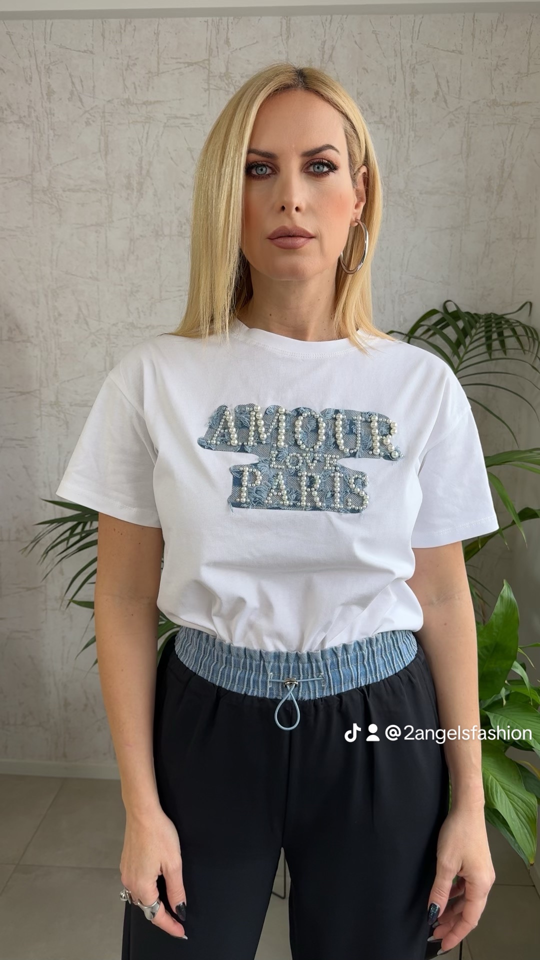 T-shirt με τζιν λεπτομέρεια-λευκό