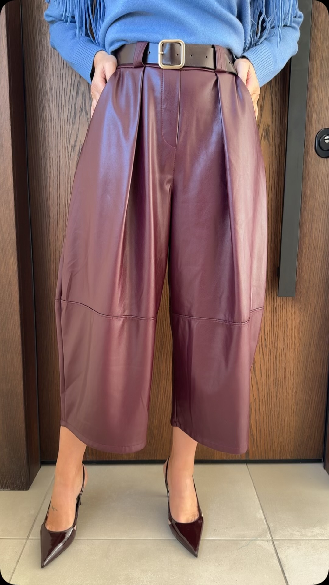 Δερματίνη παντελόνι- βουργουνδι