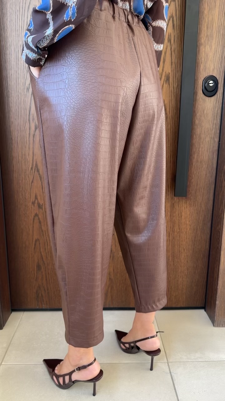 Παντελόνι δερματίνη κροκο- Καφέ