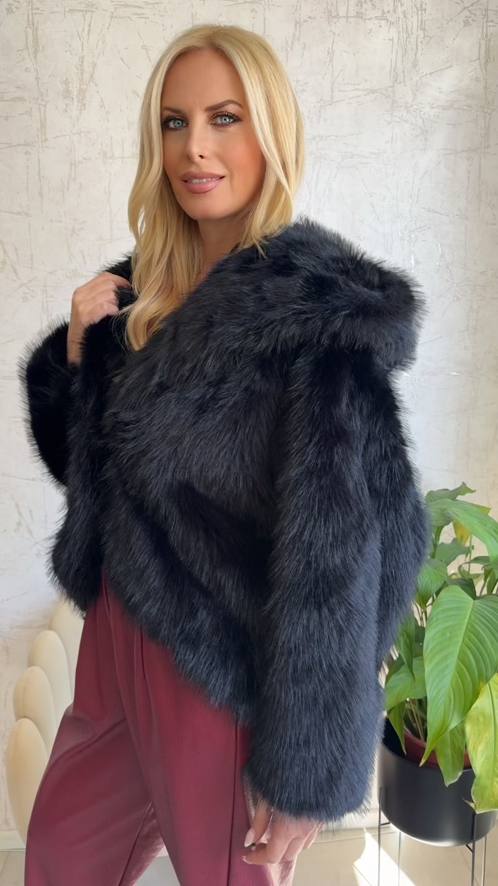 Οικολογική γούνα με κουκούλα- Μαύρο