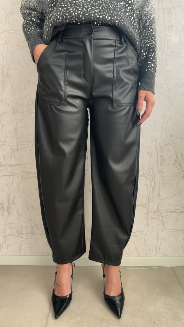 Δερματίνη παντελόνι barrel- Μαυρο