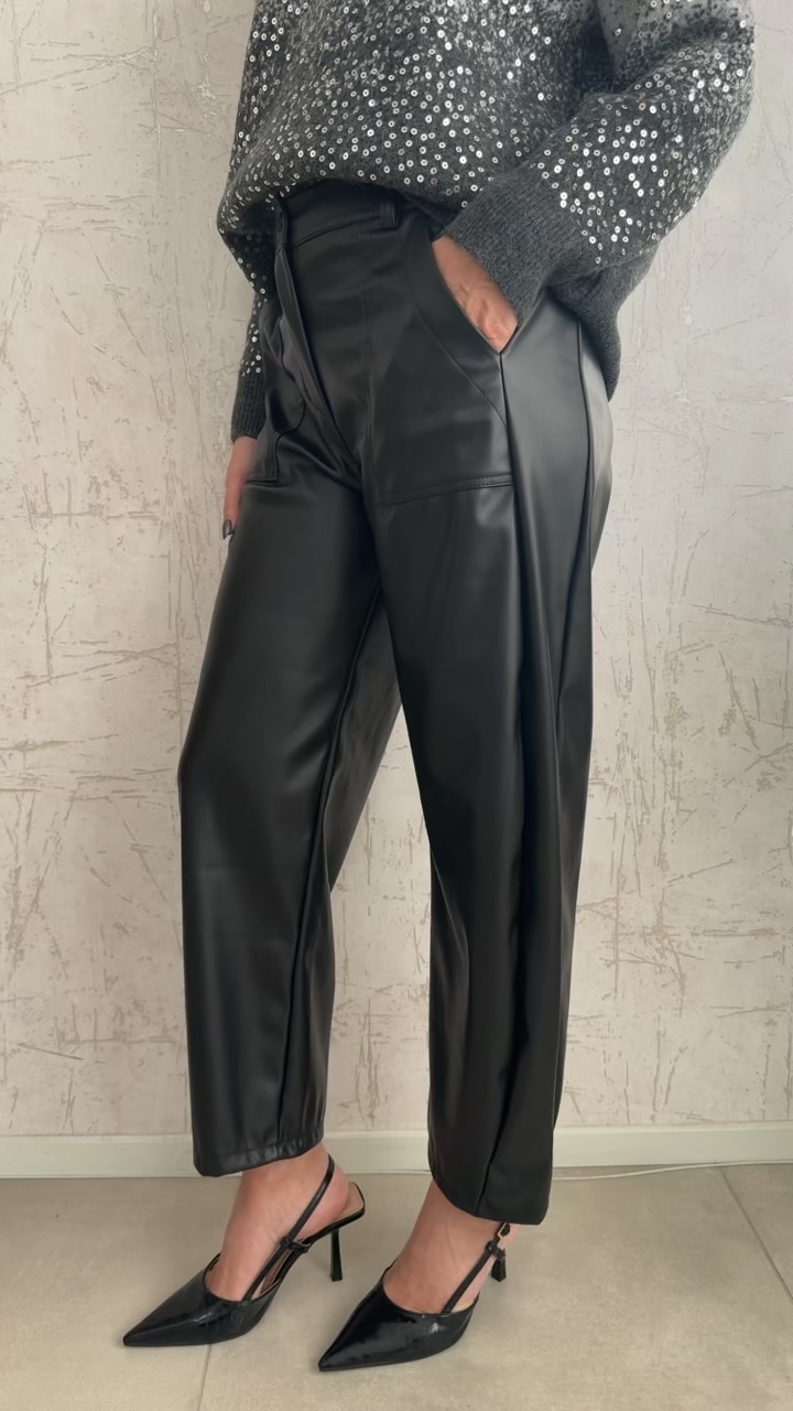 Δερματίνη παντελόνι barrel- Μαυρο