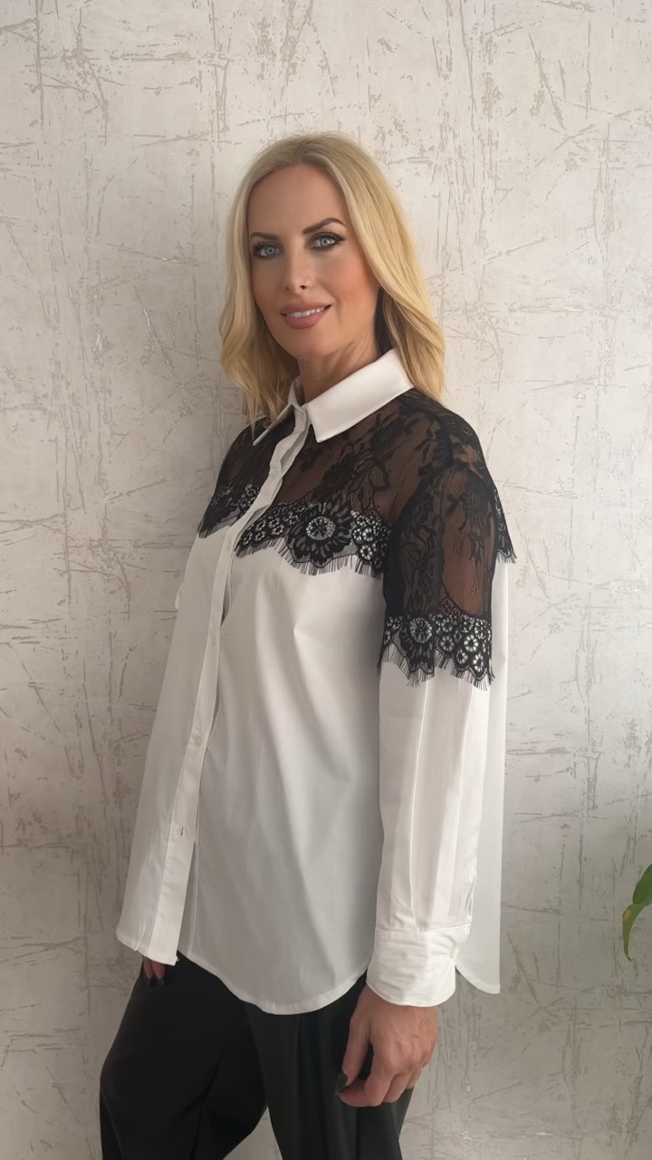 Πουκάμισο με δαντέλα- Λευκο