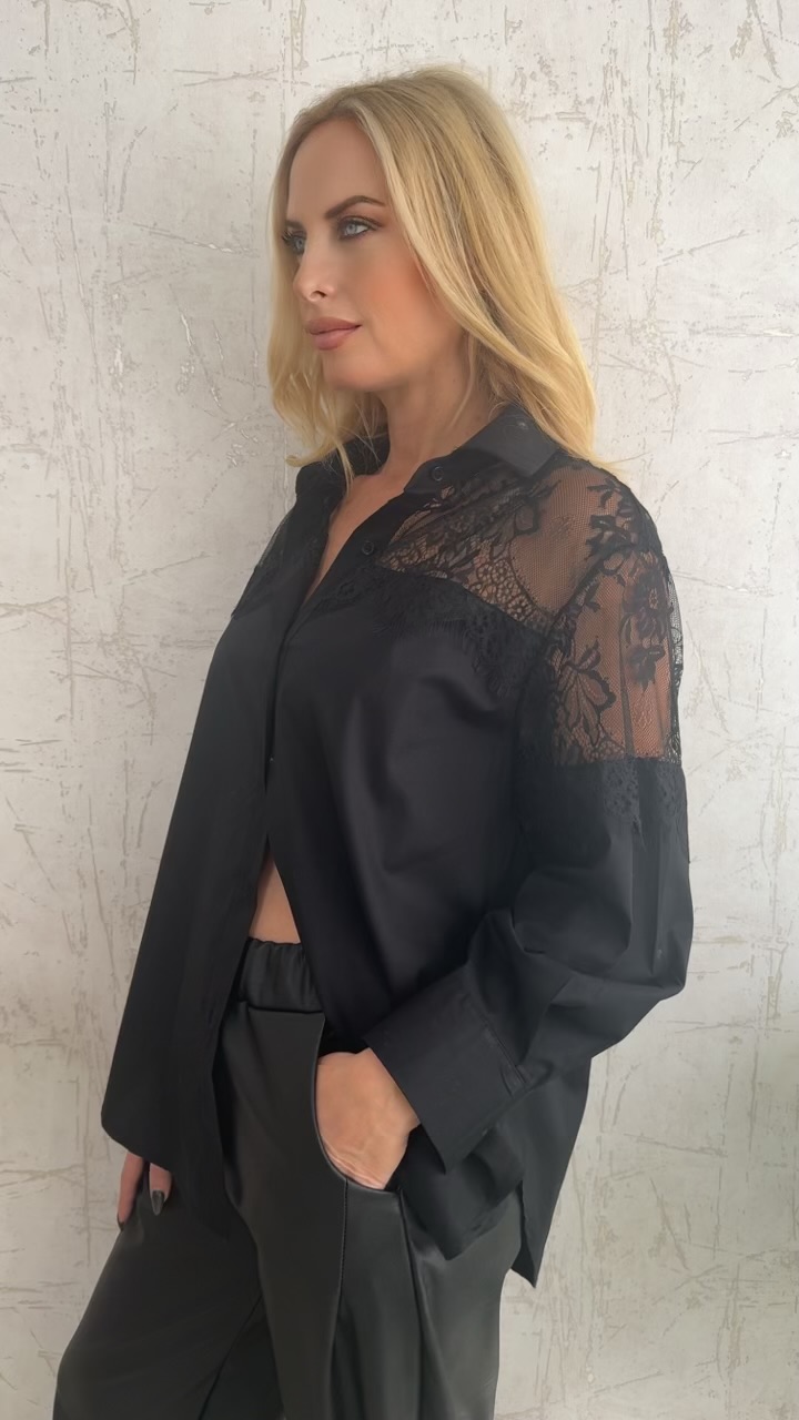 Πουκάμισο με δαντέλα- Μαύρο