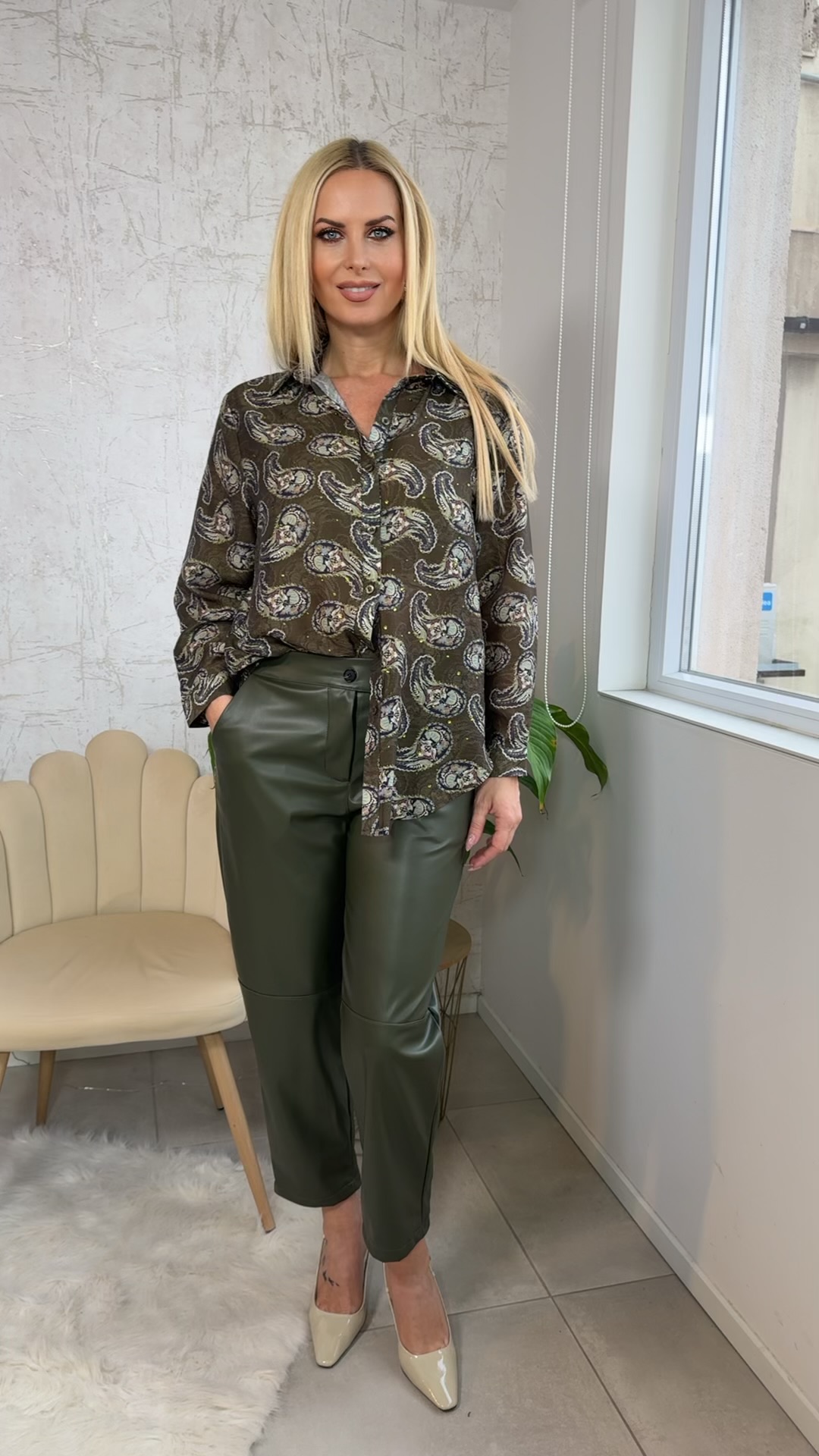 Εμπριμέ πουκάμισο -Χακί