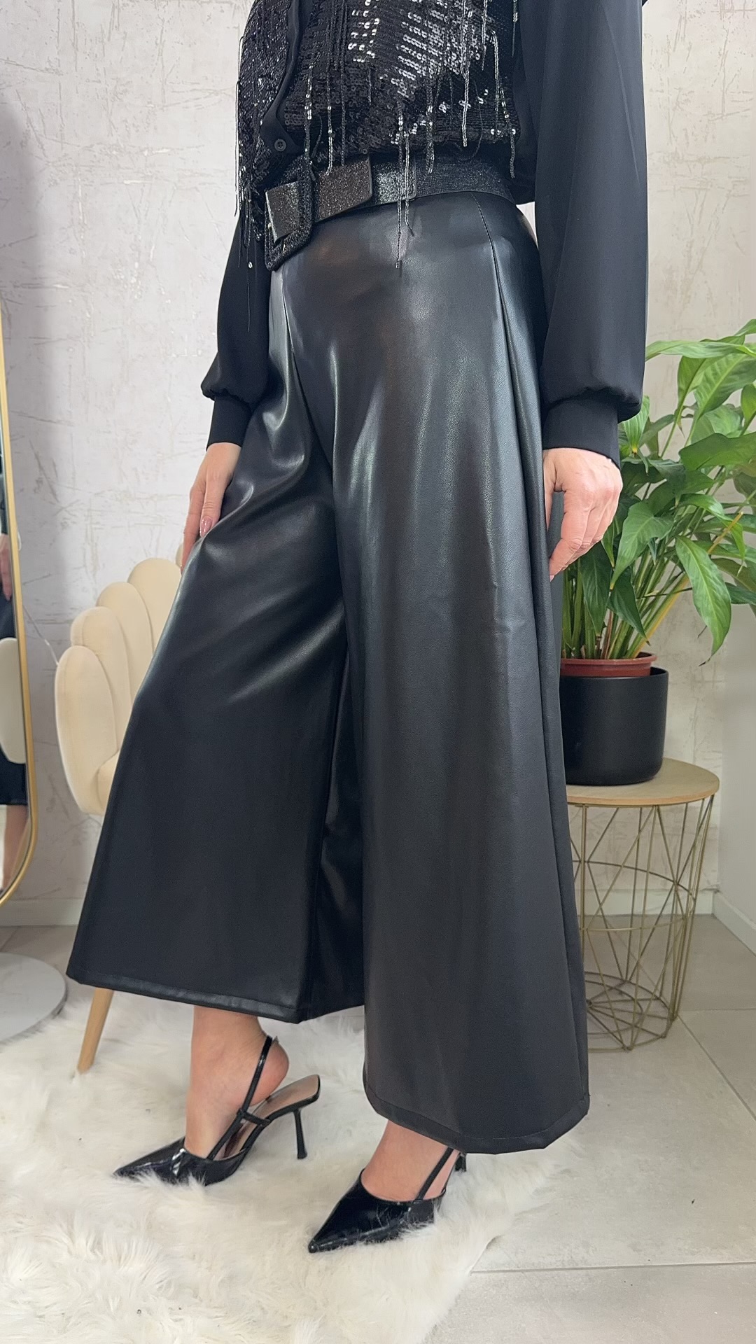 Δερματίνη παντελόνι ζιπ- Μαύρο