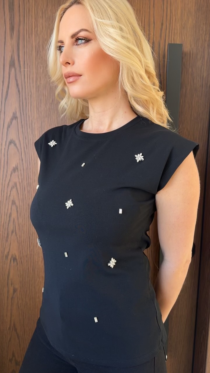 T- shirt με στρας - Μαύρο