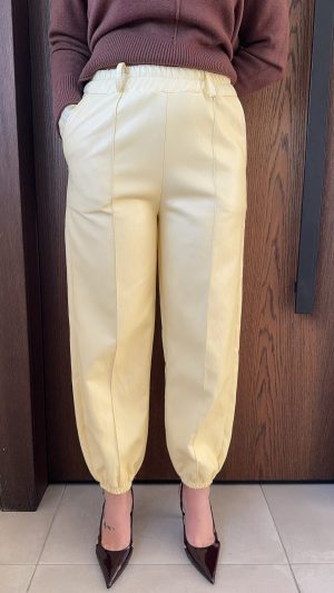 Δερματίνη παντελόνι με λάστιχο- Κιτρινο