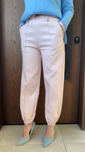 Δερματίνη παντελόνι με λάστιχο- Ροζ