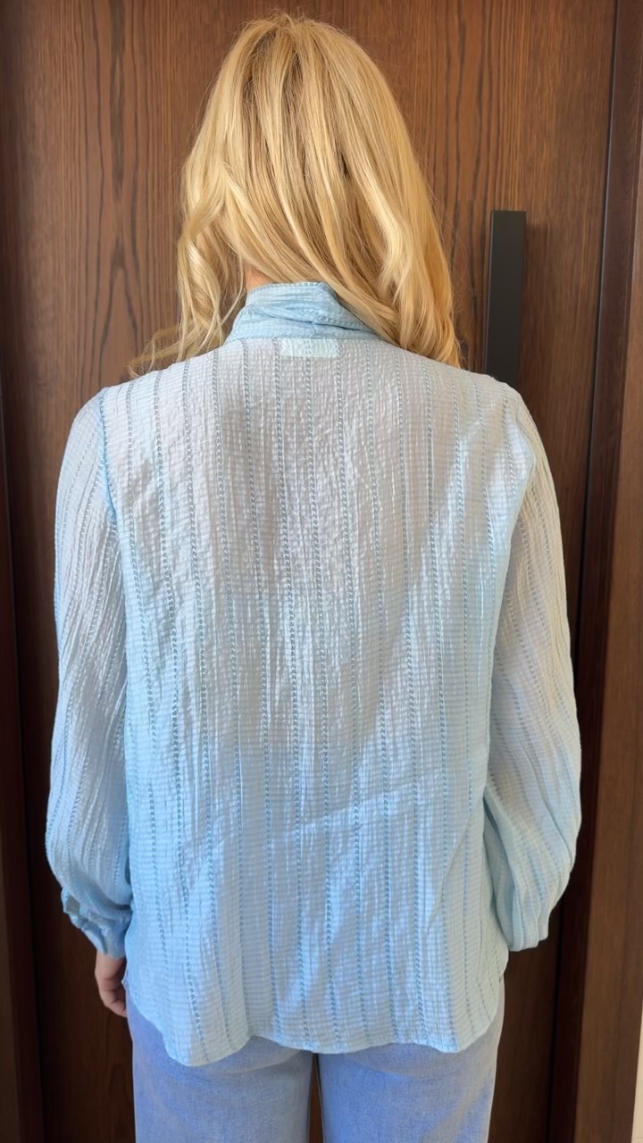 Πουκάμισο με βολάν και φιόγκο- Γαλάζιο