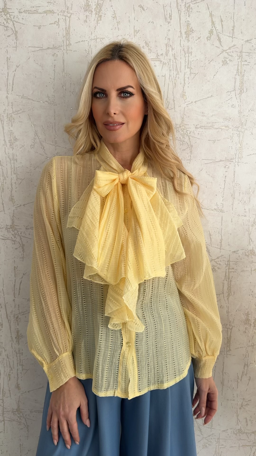 Πουκάμισο με βολάν και φιόγκο- Κίτρινο
