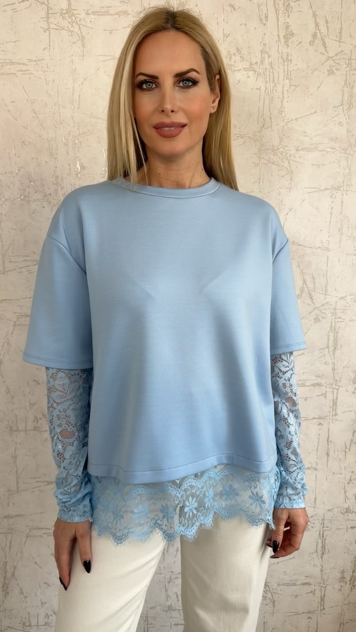 ΜΠΛΟΥΖΑ ΜΕ ΔΑΝΤΕΛΑ ΣΤΟ ΤΕΛΕΙΩΜΑ ΚΑΙ ΣΤΑ ΜΑΝΙΚΙΑ-ΓΑΛΑΖΙΟ