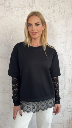 ΜΠΛΟΥΖΑ ΜΕ ΔΑΝΤΕΛΑ ΣΤΟ ΤΕΛΕΙΩΜΑ ΚΑΙ ΣΤΑ ΜΑΝΙΚΙΑ-ΜΑΥΡΟ