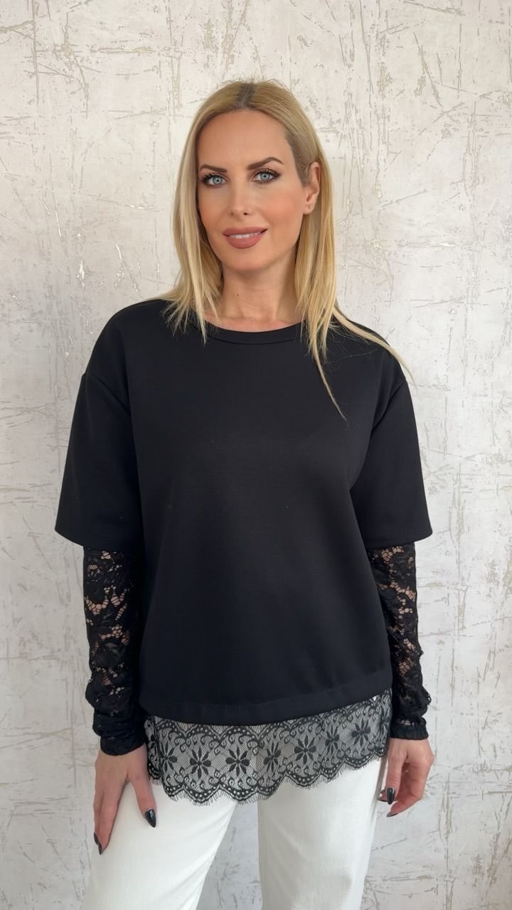 ΜΠΛΟΥΖΑ ΜΕ ΔΑΝΤΕΛΑ ΣΤΟ ΤΕΛΕΙΩΜΑ ΚΑΙ ΣΤΑ ΜΑΝΙΚΙΑ-ΜΑΥΡΟ