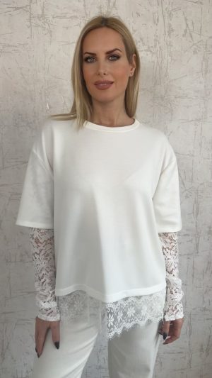 ΜΠΛΟΥΖΑ ΜΕ ΔΑΝΤΕΛΑ ΣΤΟ ΤΕΛΕΙΩΜΑ ΚΑΙ ΣΤΑ ΜΑΝΙΚΙΑ-ΑΣΠΡΟ