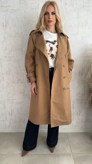 Μακριά καμπαρντίνα με ζώνη