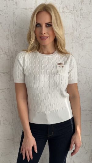 Μπλούζα κοντομανικη με τσέπη-Εκρου
