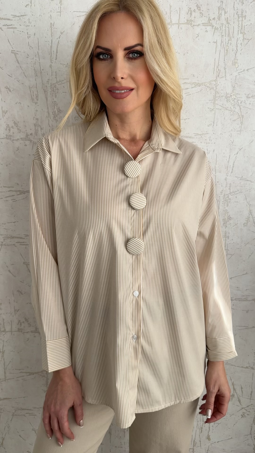 Ριγέ πουκάμισο με καρφίτσες-Μπεζ