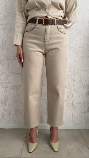 Ελαστικό τζιν mom fit-Μπεζ