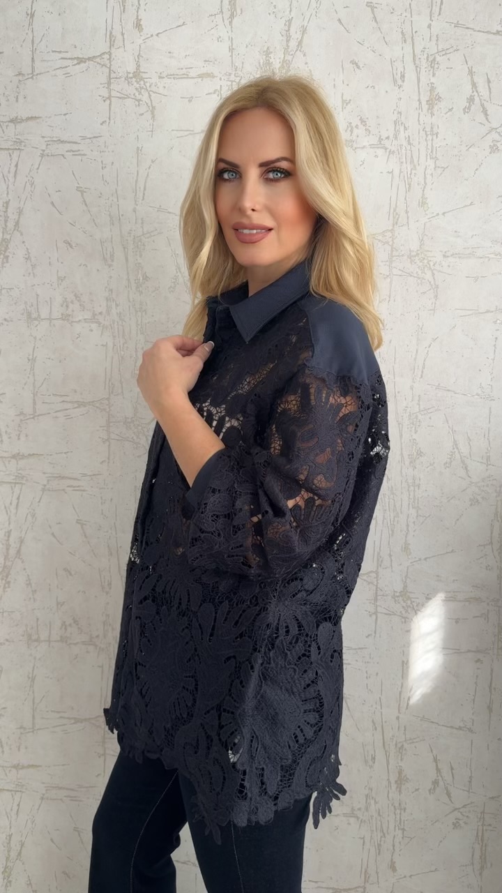 Πουκάμισο δαντέλα-Μπλε