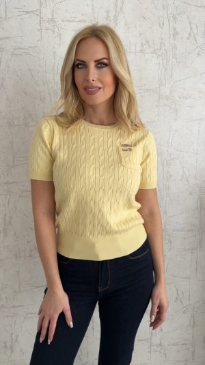 Μπλούζα κοντομανικη με τσέπη-Κιτρινο