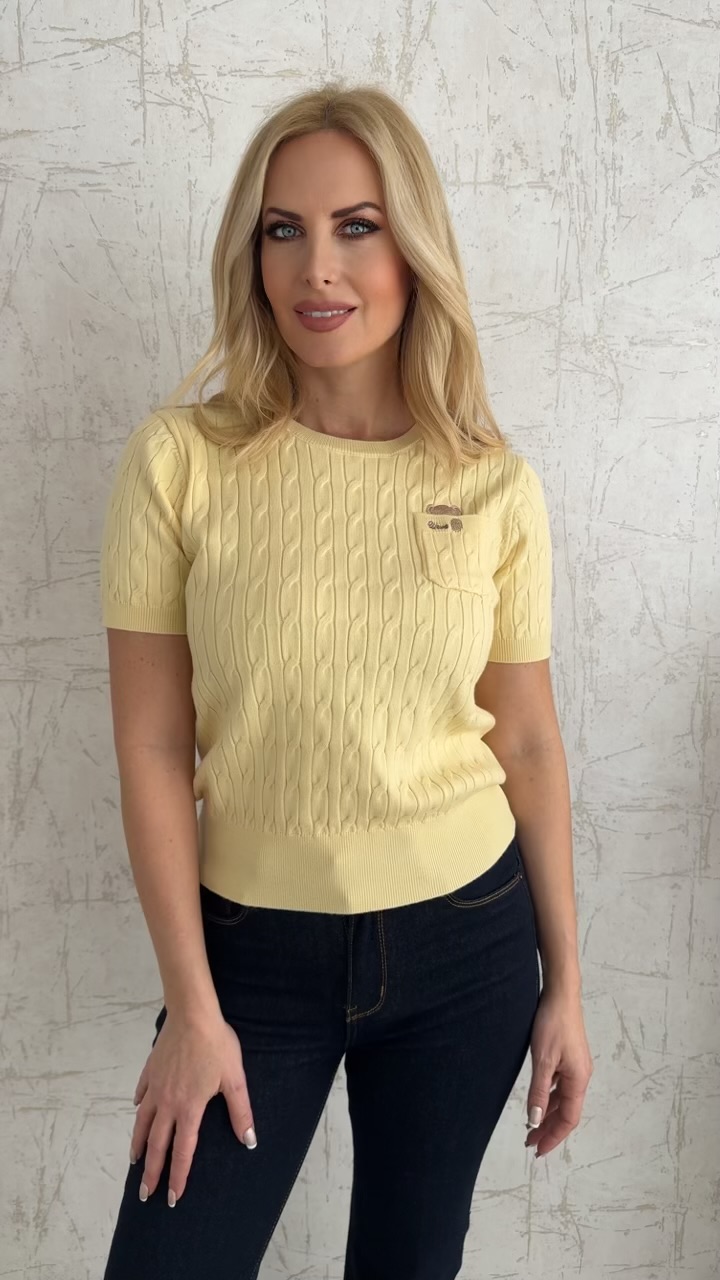 Μπλούζα κοντομανικη με τσέπη-Κιτρινο