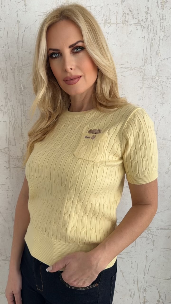 Μπλούζα κοντομανικη με τσέπη-Κιτρινο