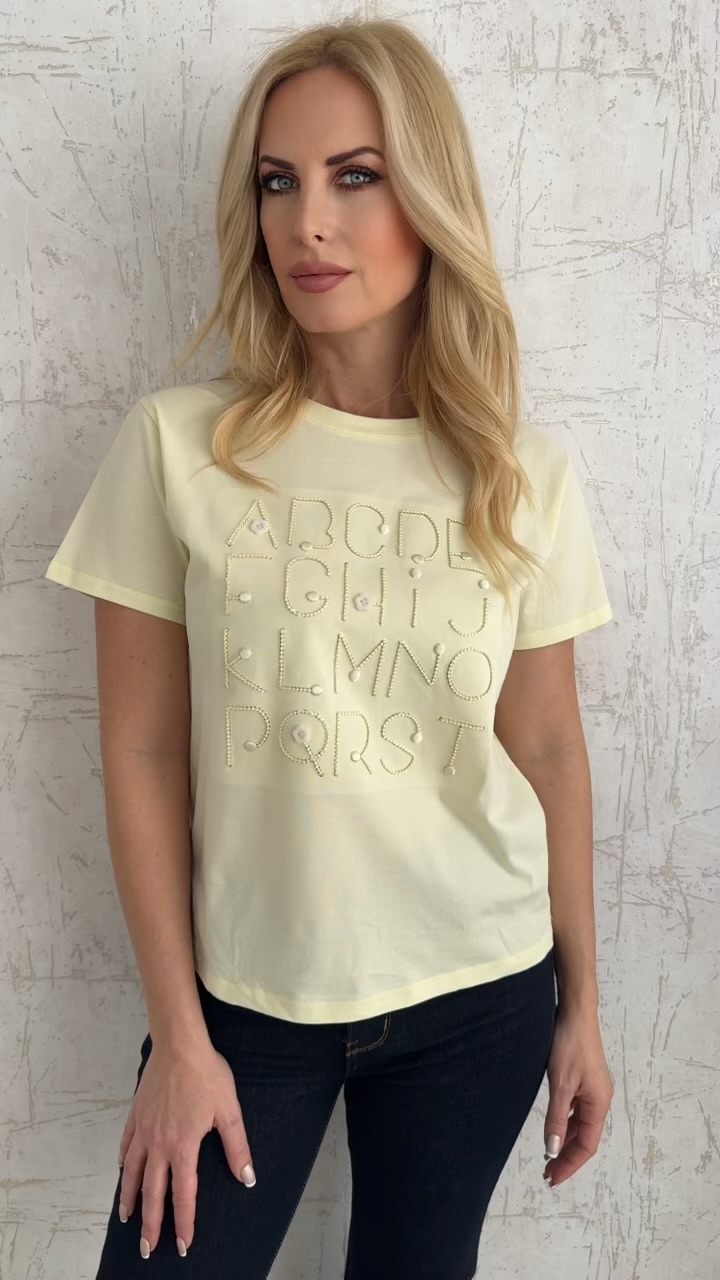 T-shirt με στόλισμα γράμματα-Κιτρινο