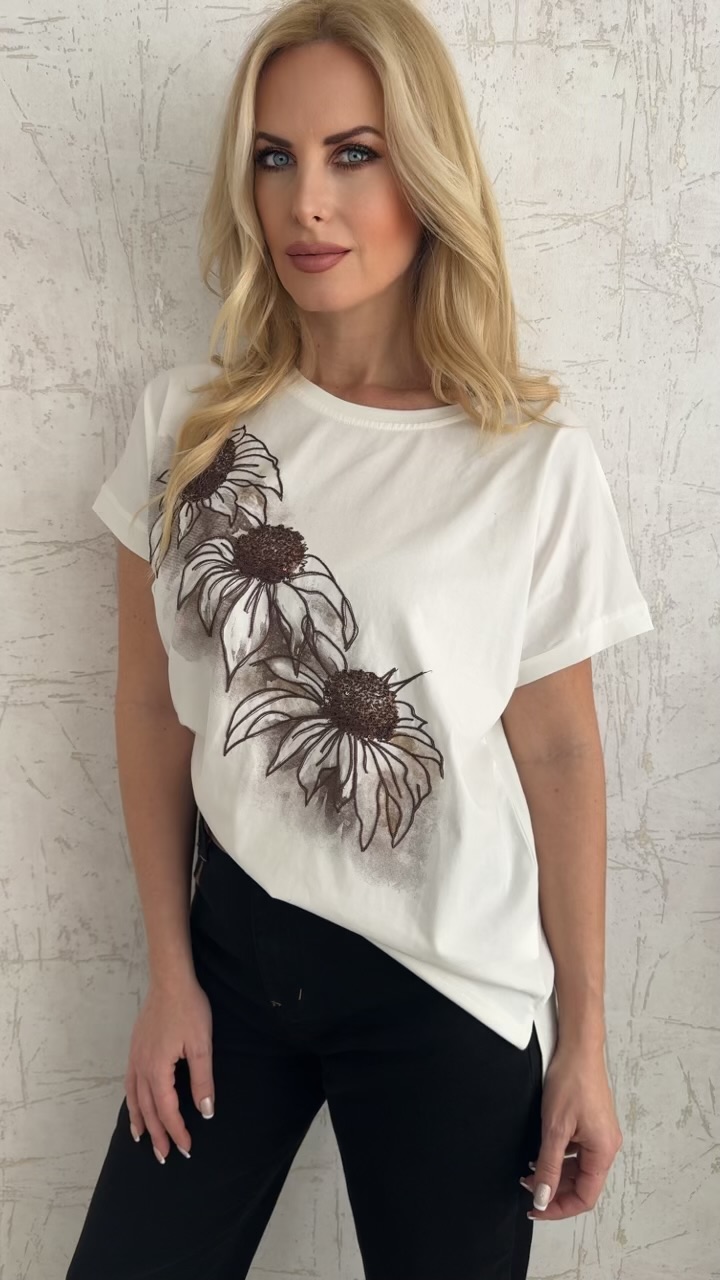 T-shirt με τύπωμα καφε λουλούδια