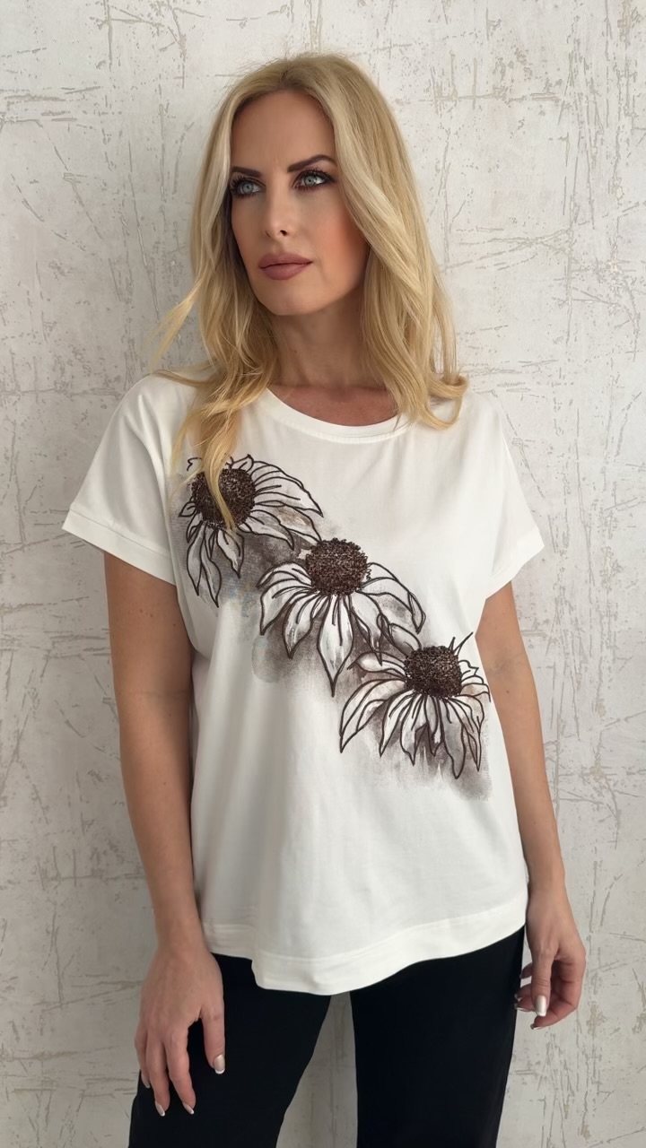 T-shirt με τύπωμα καφε λουλούδια