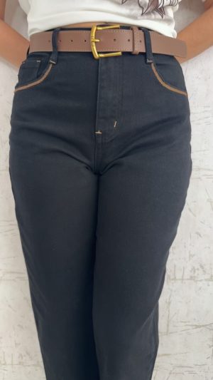 Ελαστικό τζιν mom fit-Μαυρο