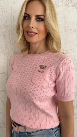 Μπλούζα κοντομανικη με τσέπη-Ροζ