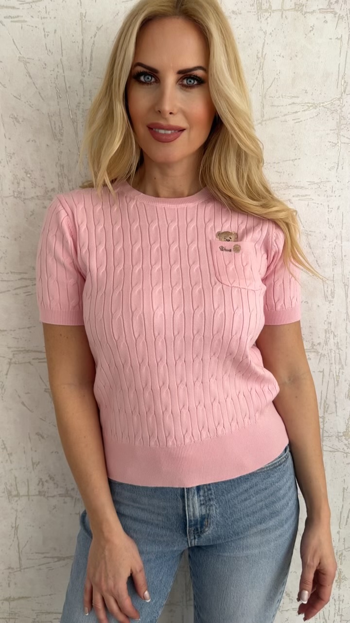 Μπλούζα κοντομανικη με τσέπη-Ροζ
