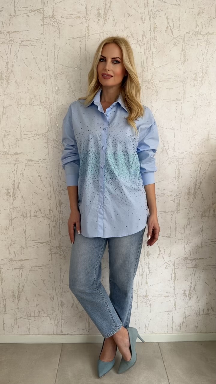 Πουκάμισο με στρας-Γαλαζιο