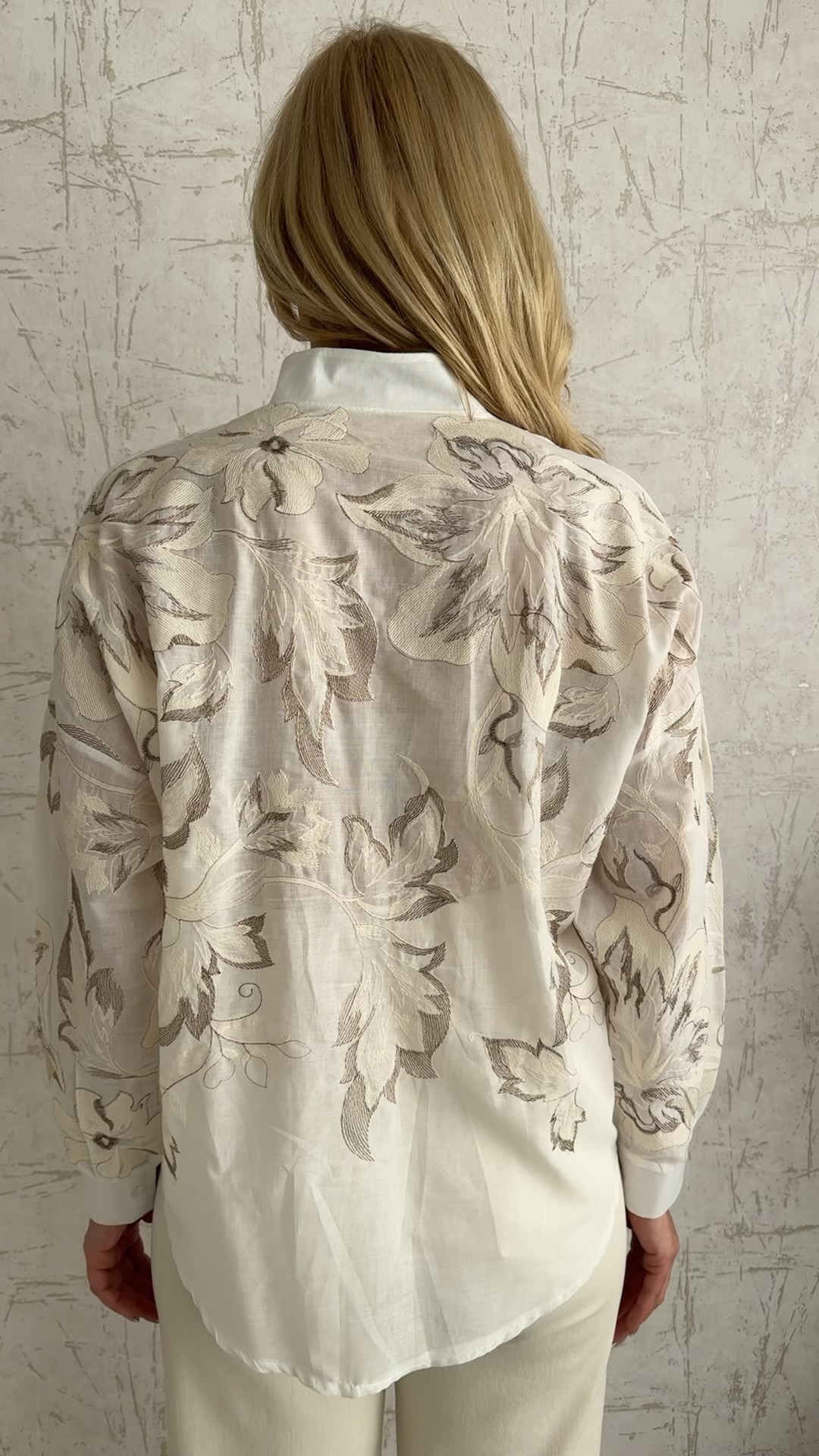 Πουκάμισο ανάγλυφο με λουλούδια-Μπεζ
