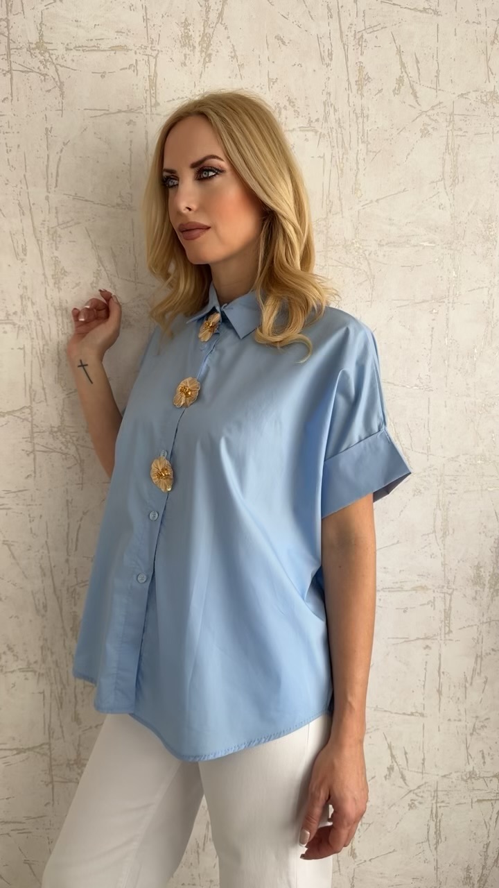 Πουκάμισο ποπλινα με καρφίτσες- Γαλάζιο