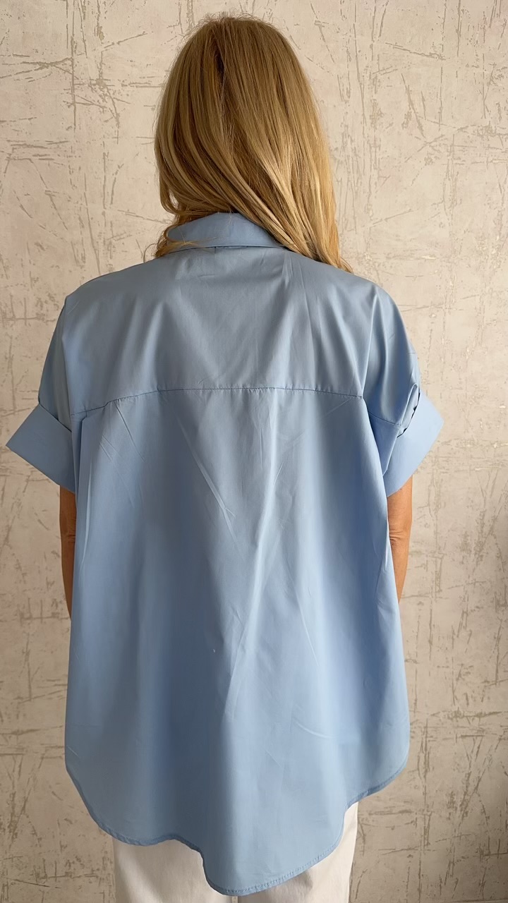 Πουκάμισο ποπλινα με καρφίτσες- Γαλάζιο