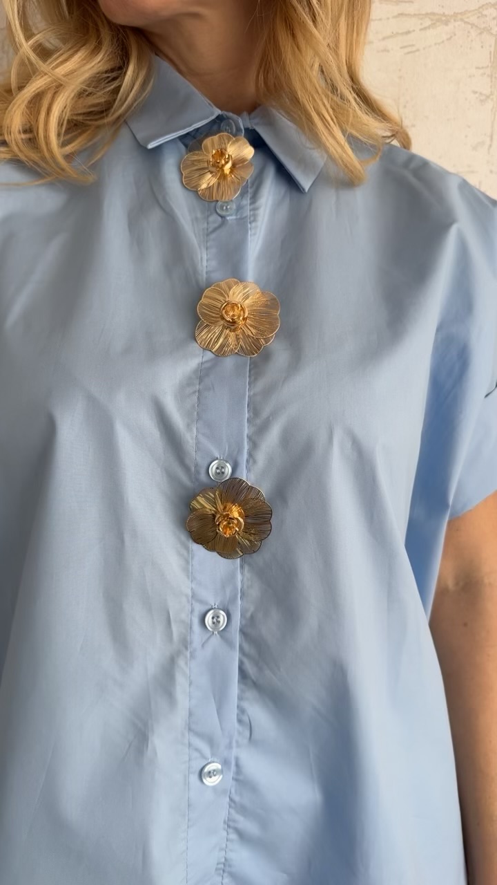 Πουκάμισο ποπλινα με καρφίτσες- Γαλάζιο