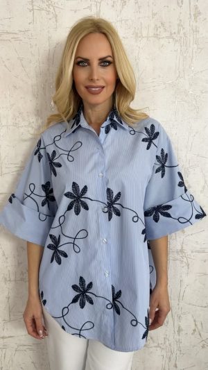 Ριγέ πουκάμισο με κεντήματα