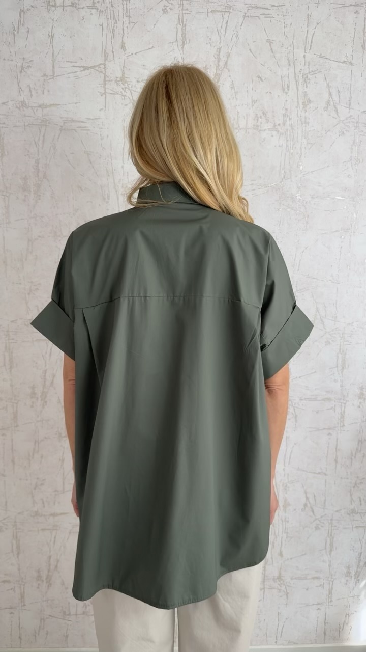 Πουκάμισο ποπλινα με καρφίτσες- Χακι