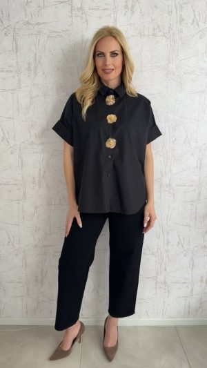 Πουκάμισο ποπλινα με καρφίτσες- Μαυρο