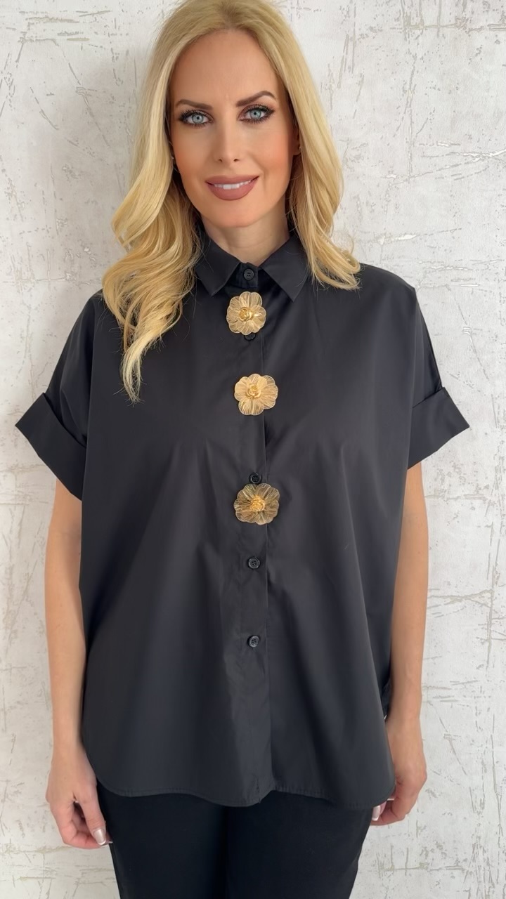 Πουκάμισο ποπλινα με καρφίτσες- Μαυρο