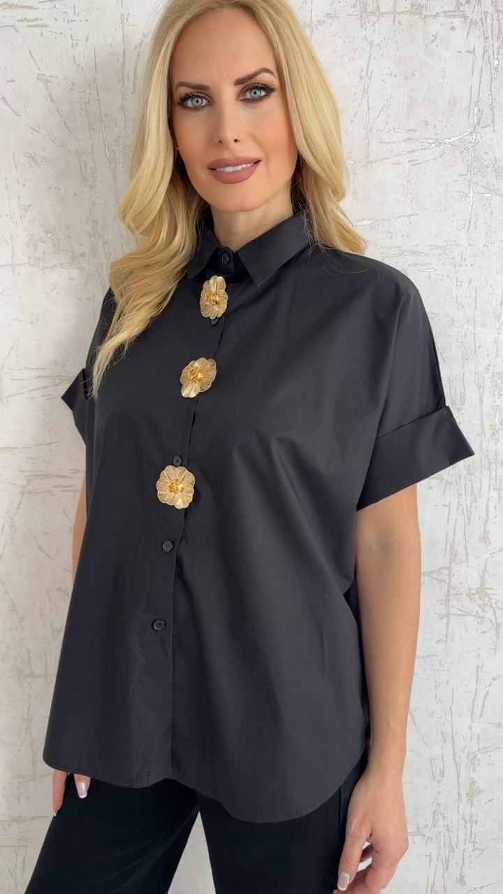 Πουκάμισο ποπλινα με καρφίτσες- Μαυρο