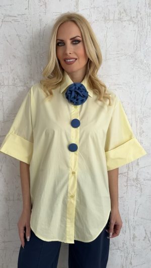 Oversized βαμβακερό πουκάμισο- Κιτρινο