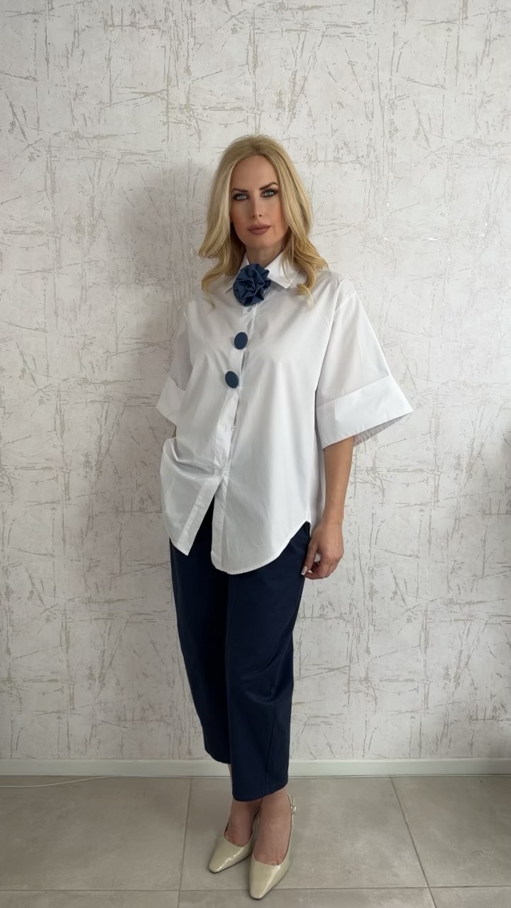 Oversized βαμβακερό πουκάμισο- Ασπρο