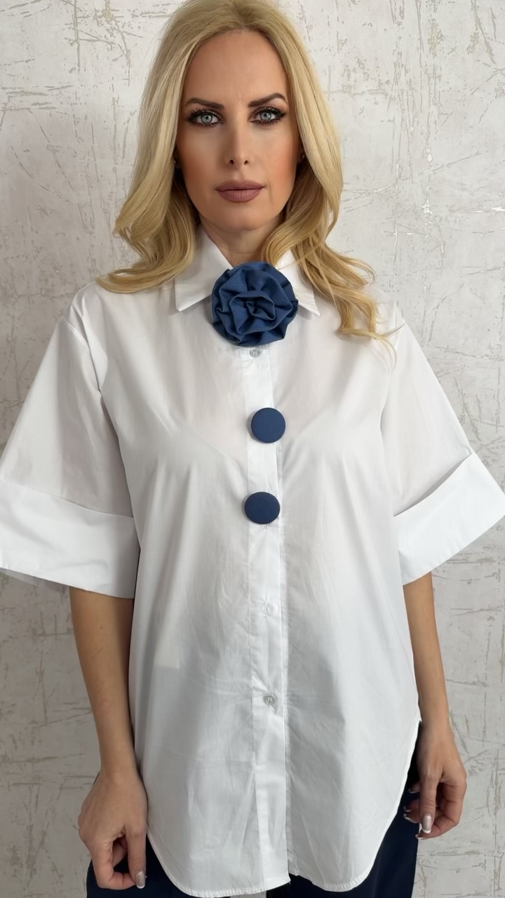 Oversized βαμβακερό πουκάμισο- Ασπρο