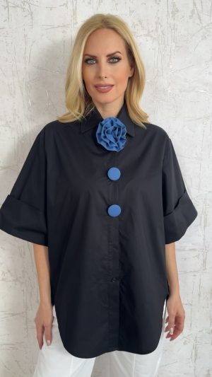 Oversized βαμβακερό πουκάμισο- Μαύρο