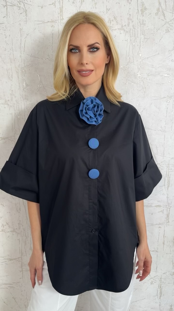 Oversized βαμβακερό πουκάμισο- Μαύρο