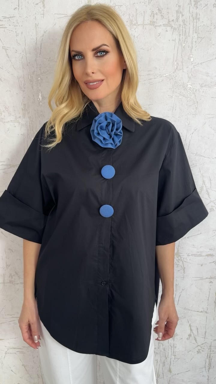 Oversized βαμβακερό πουκάμισο- Μαύρο