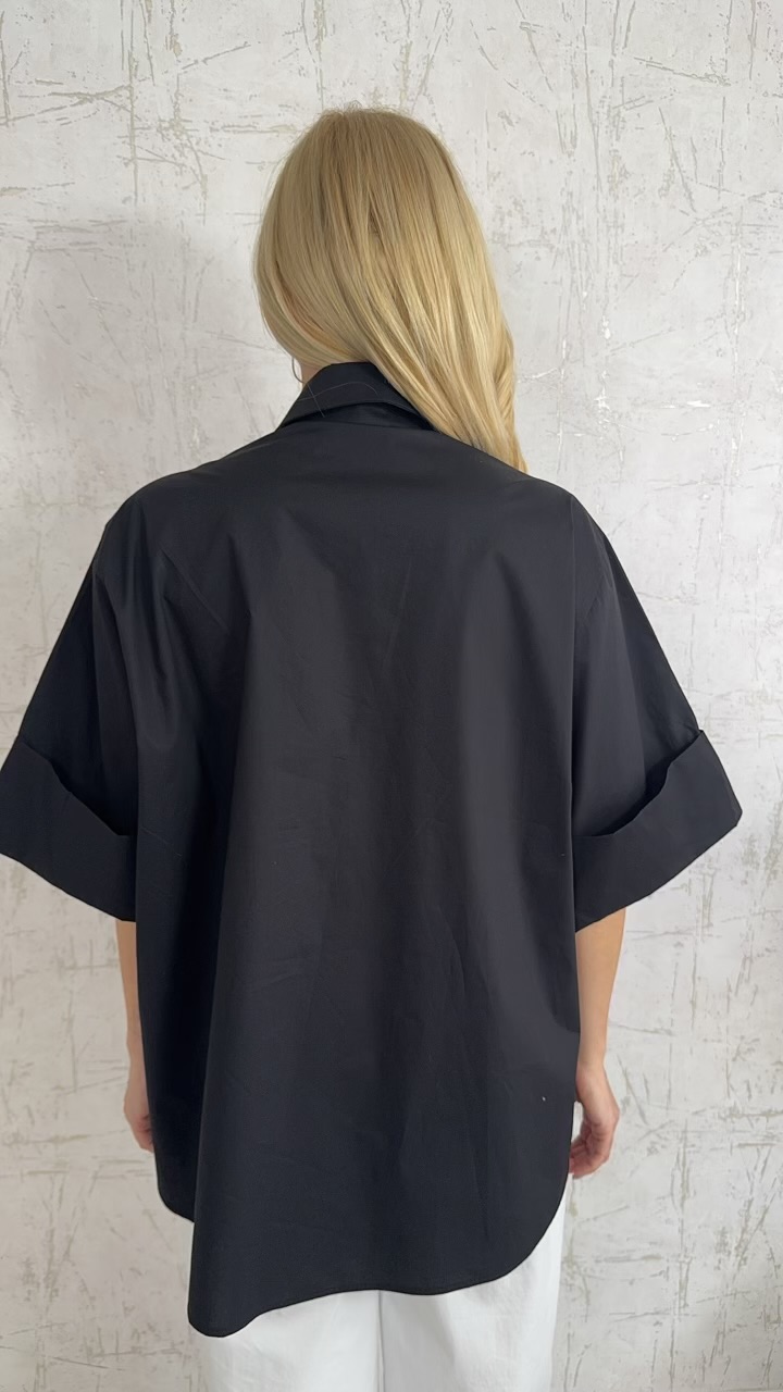Oversized βαμβακερό πουκάμισο- Μαύρο